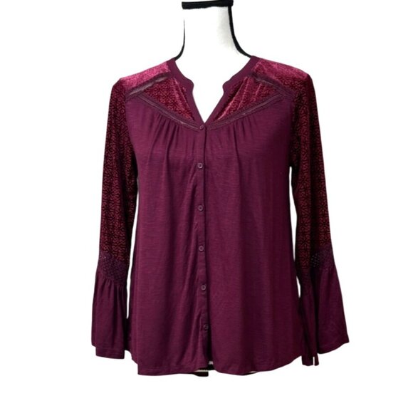 Style & Co Petite Velvet-Trim Blouse, Scarlet Wine, Sz. PM - Picture 11 of 11